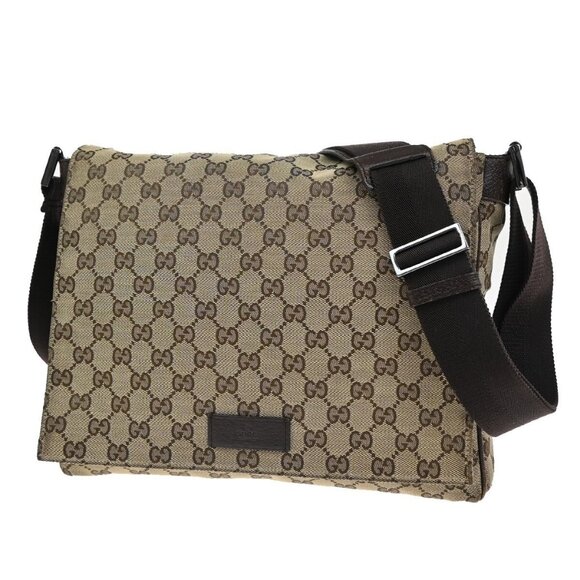GUCCI Logo GG Pattern Crossbody Shoulder Bag Canvas Leather Brown - Picture 1 of 5